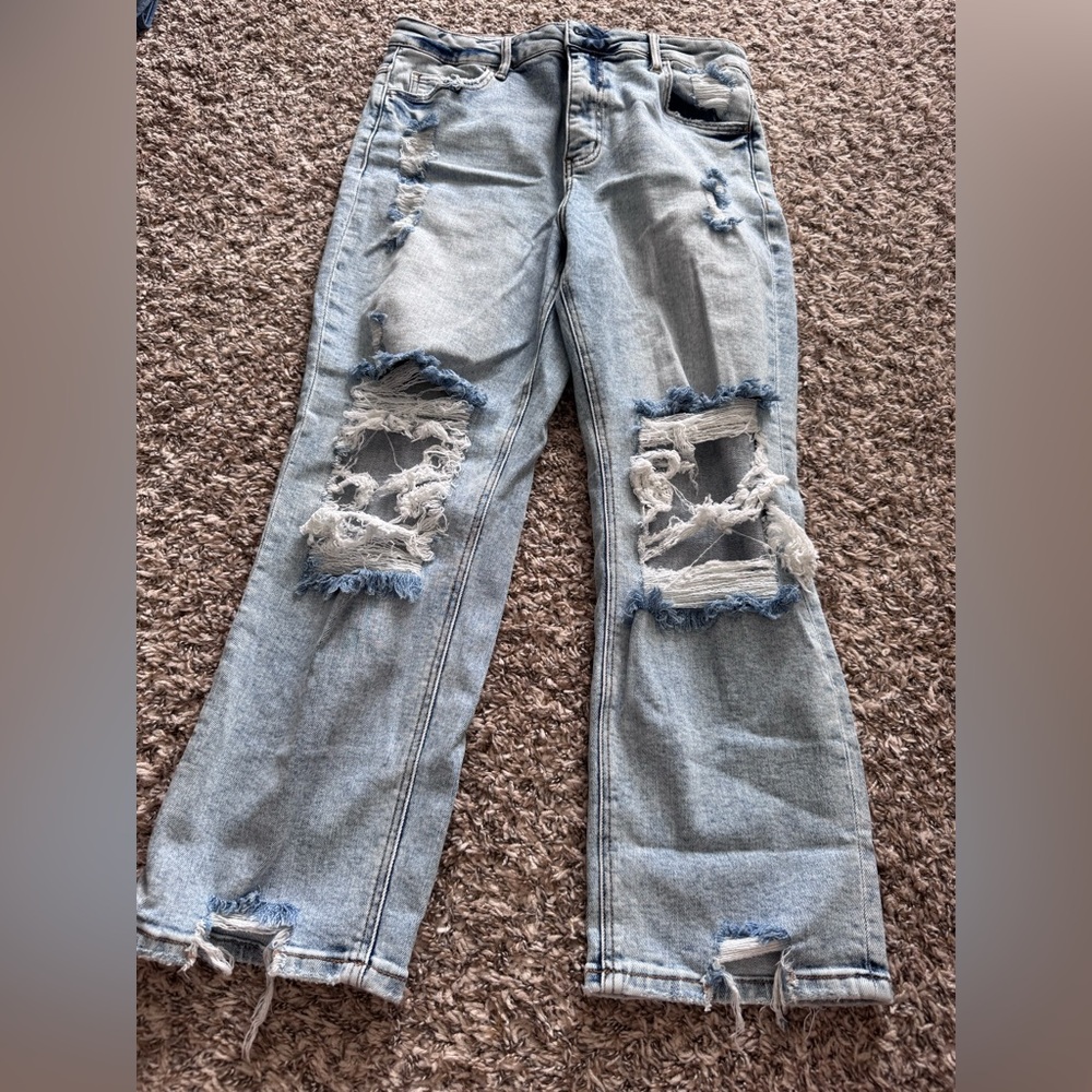 Trendy Distressed Light Blue Women's Flare Jeans